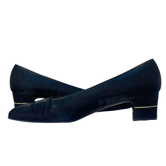 Salvatore Ferragamo Shoes - Salvatore Ferragamo Vintage Black Satin Crystal Embellished Block Heel Pumps 7